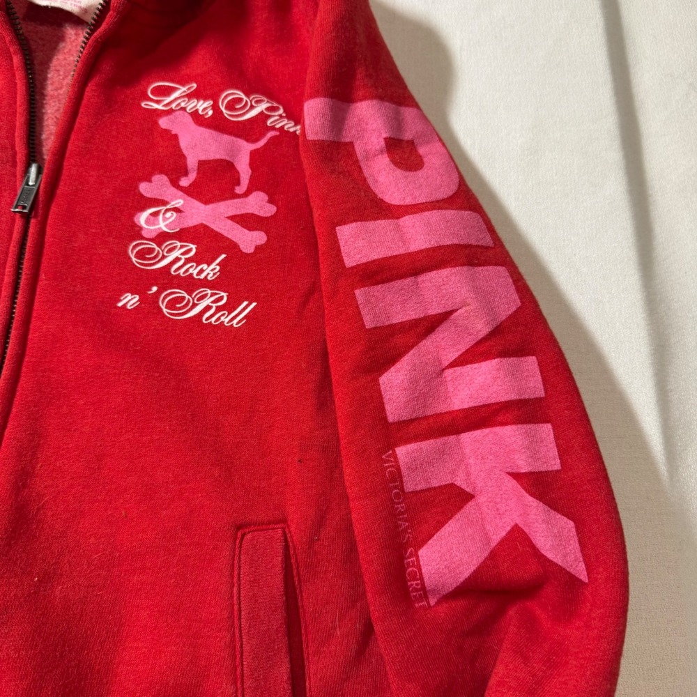 Y2K Vtg RARE Victoria's Secret PINK Love Pink & Rock n' Roll 86 Tour Hoodie Sz S - Picture 7 of 10